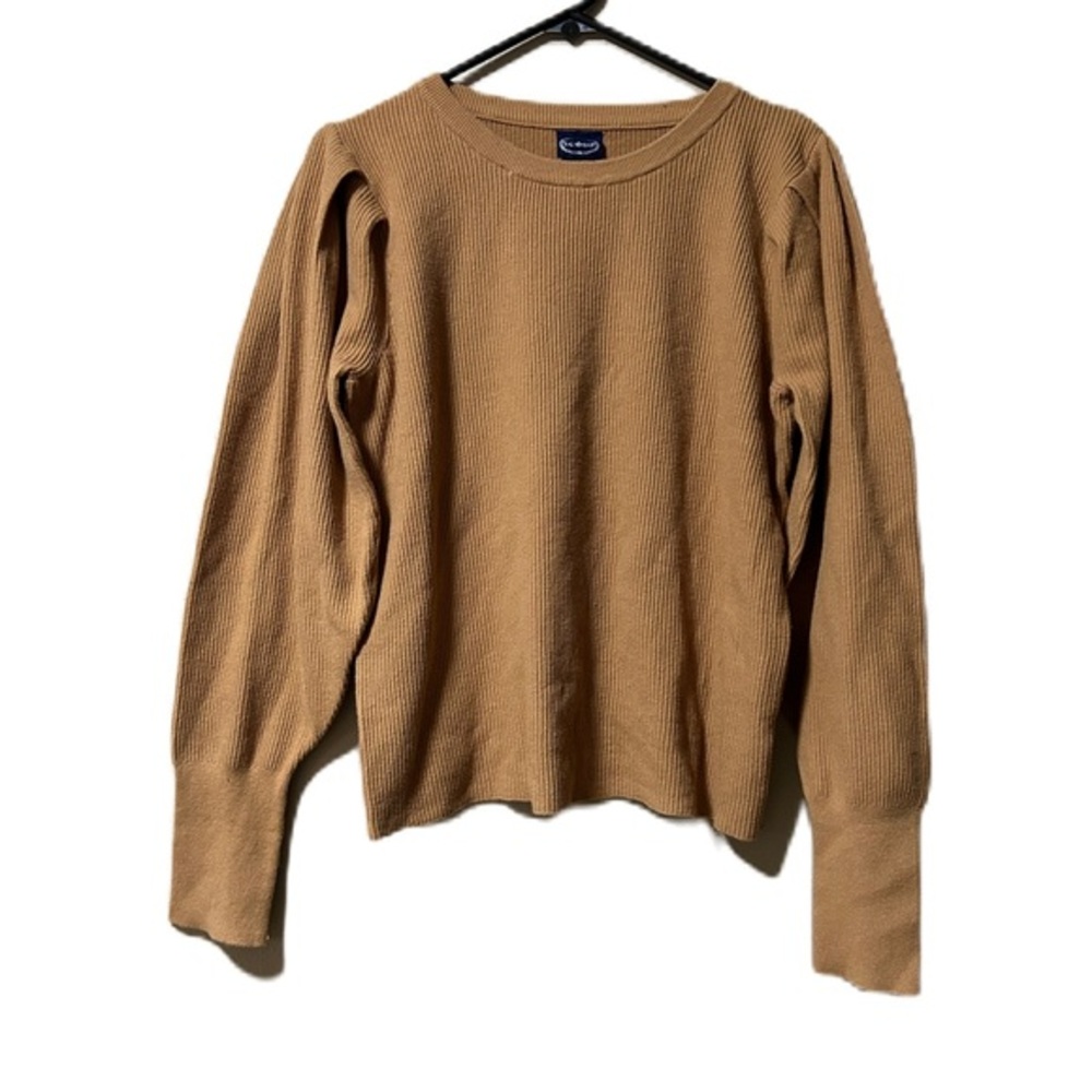 Scoop Women’s Textured Ribbed Knit Sweater Balloon Sleeve Camel Tan  XL  16-18